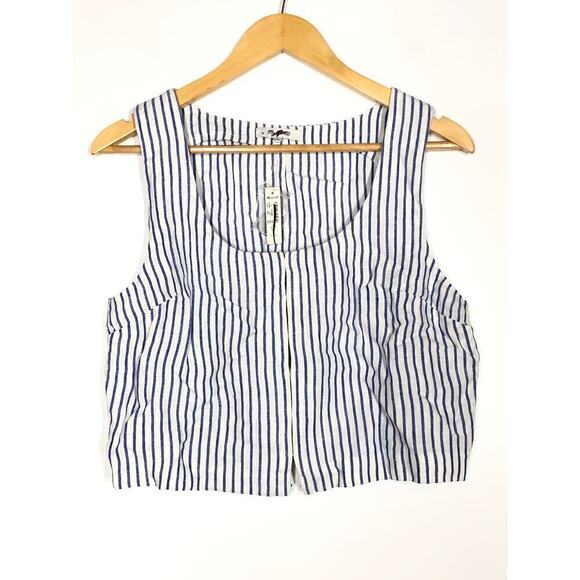 Madewell Scoopneck Top Crop Tank 100% Linen Bluestone Blue White Striped NWT 10 - Picture 5 of 12